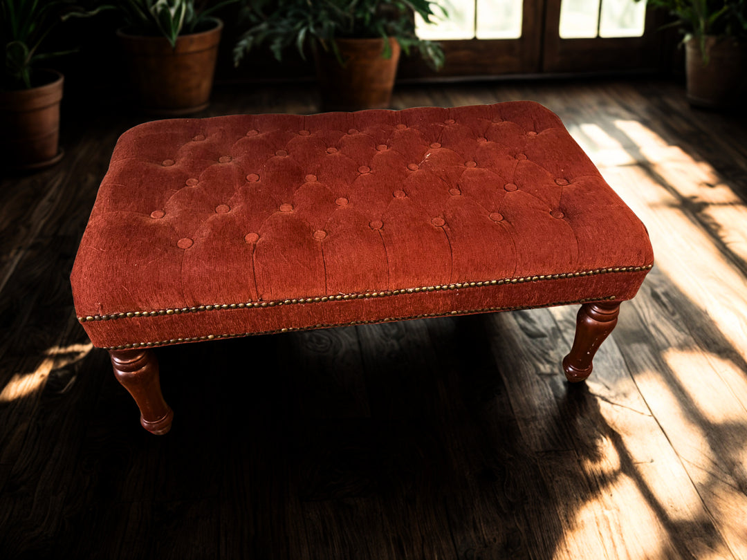 Vintage Red Tufted Ottoman