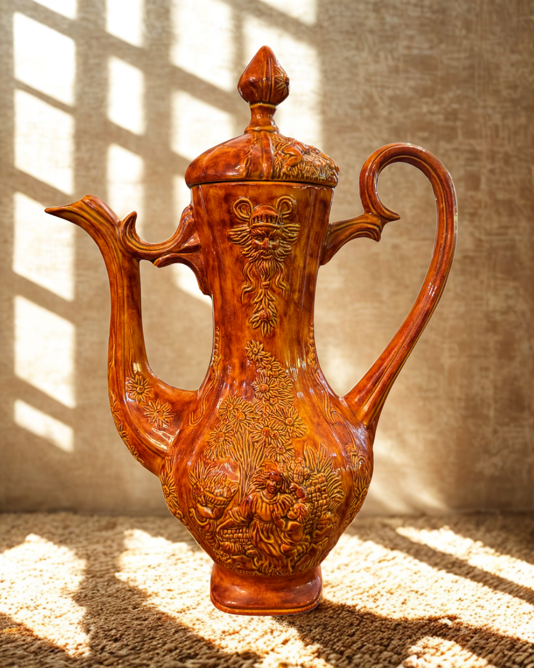 Vintage Embossed Ceramic Pitcher