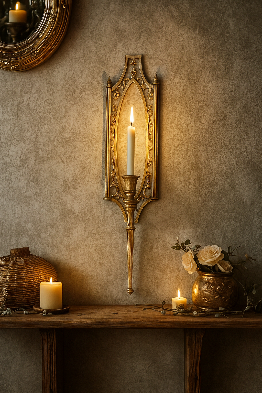Tall Ornate Gold Wall Sconce