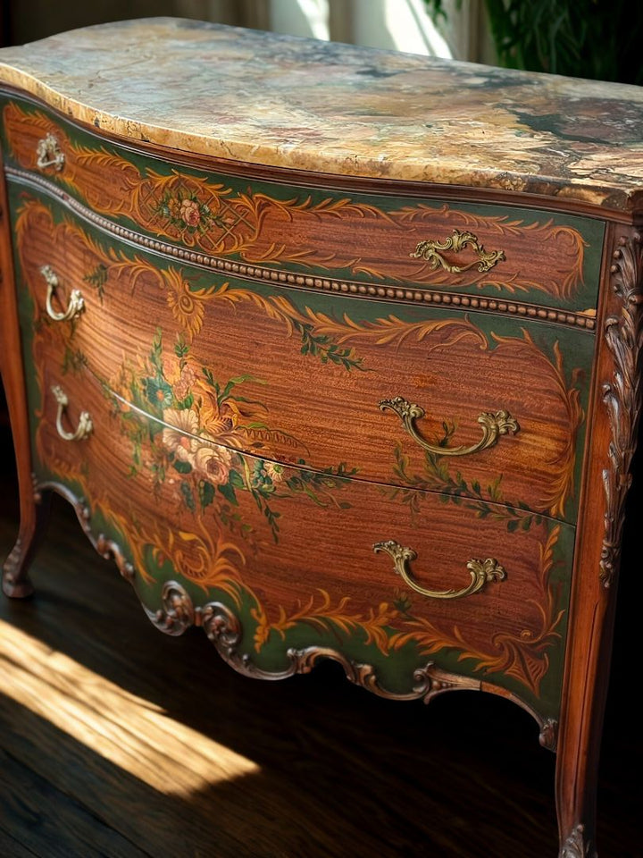 Hand Painted Marble Top Chest of Drawers