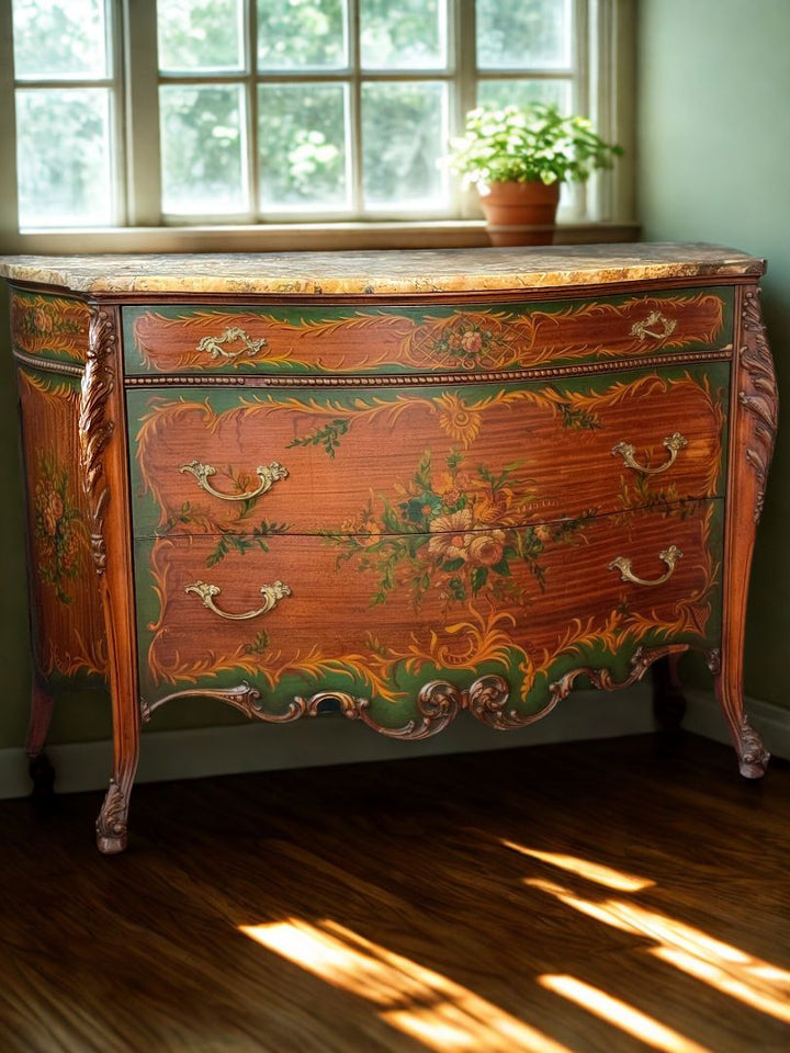 Hand Painted Marble Top Chest of Drawers