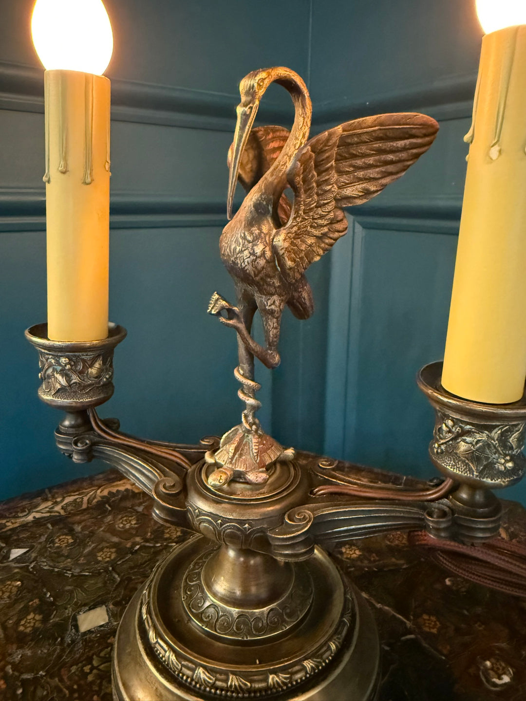Heron with Snake Ormolu Candelabra