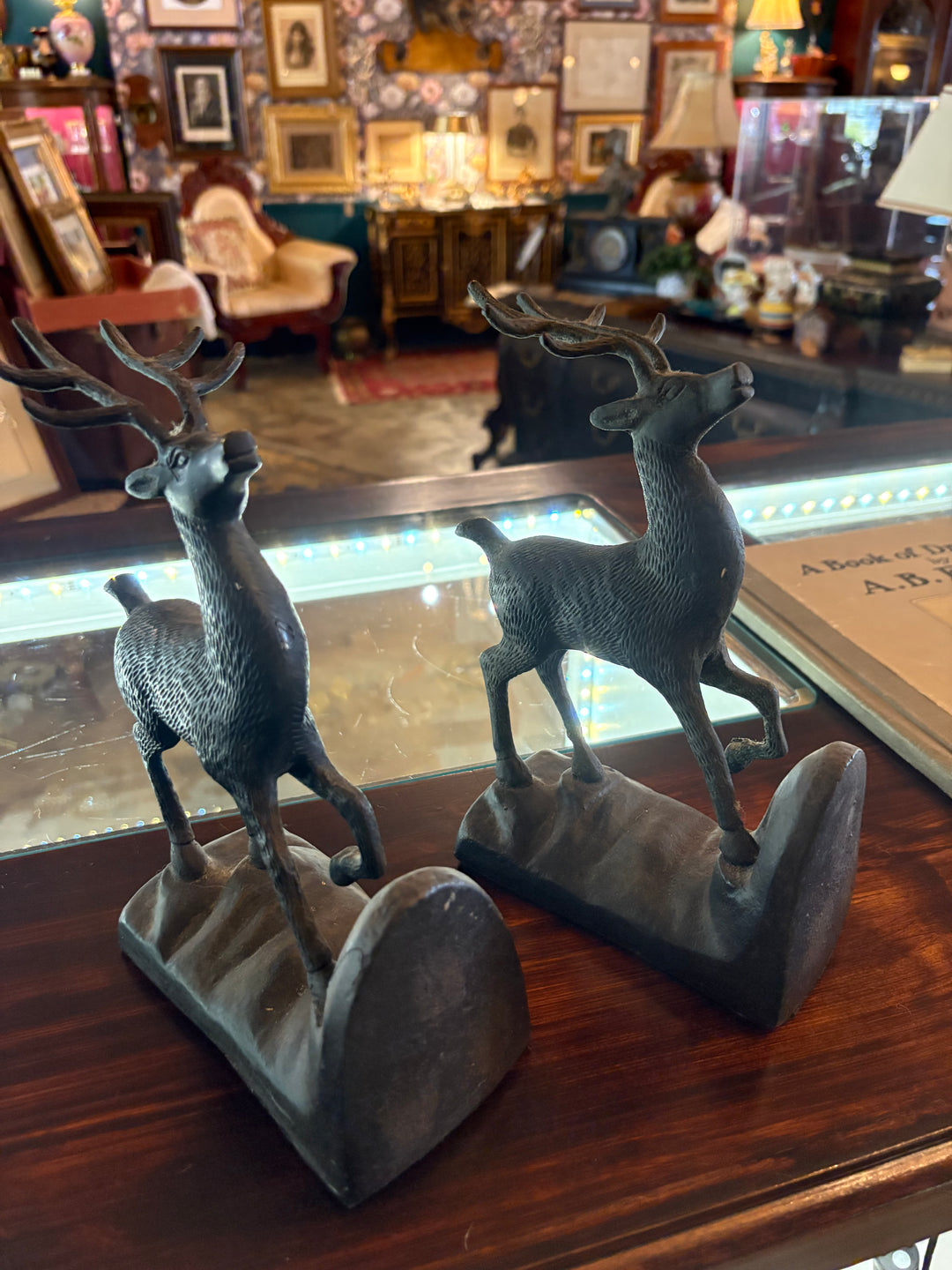 Cast Iron Book Ends Deer With Rack