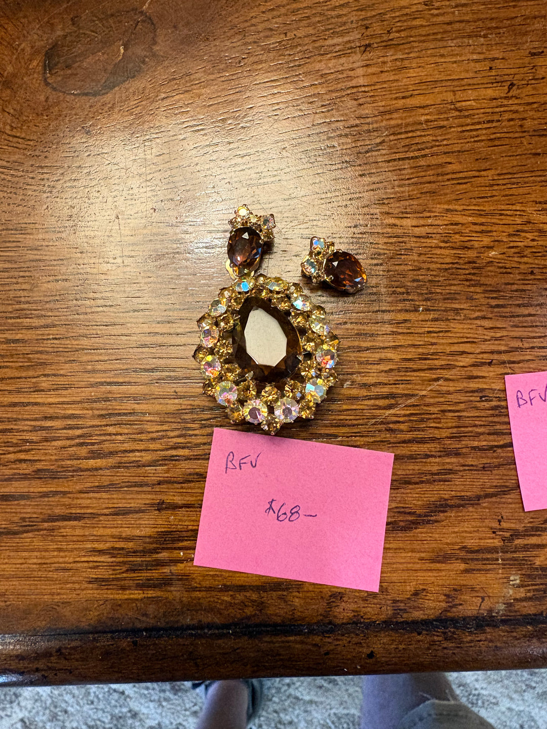 Tear Drop Root beer Brooch and Earrings
