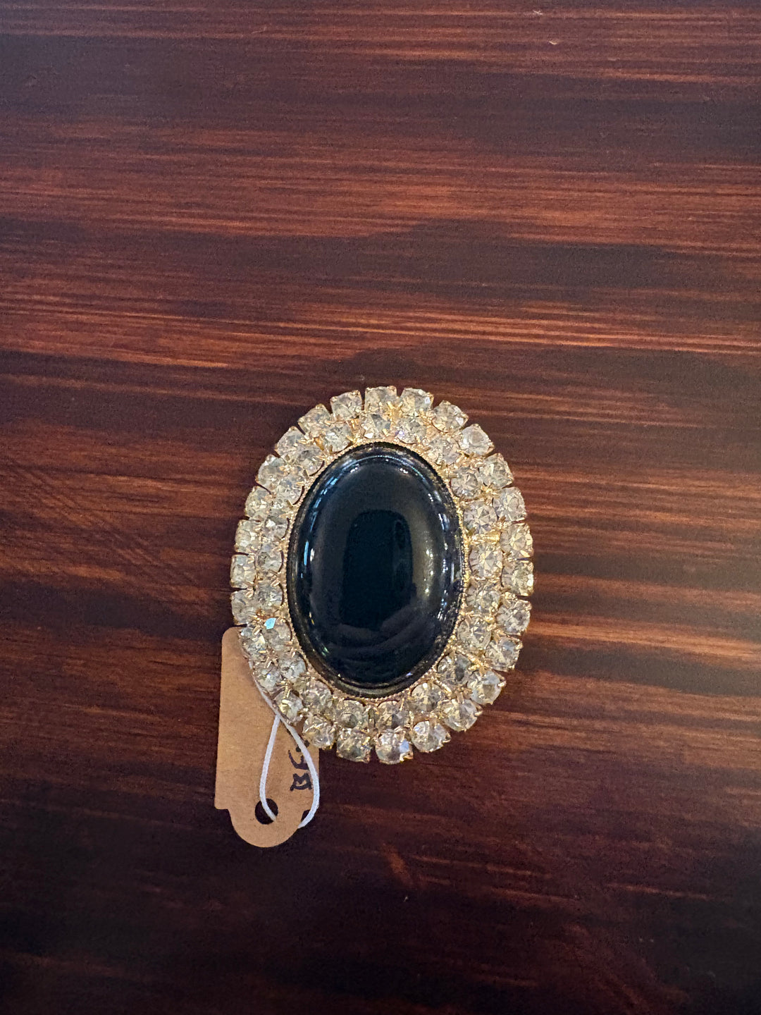 Large Oval Black Glass and Rhinestone Brooch (Copy)