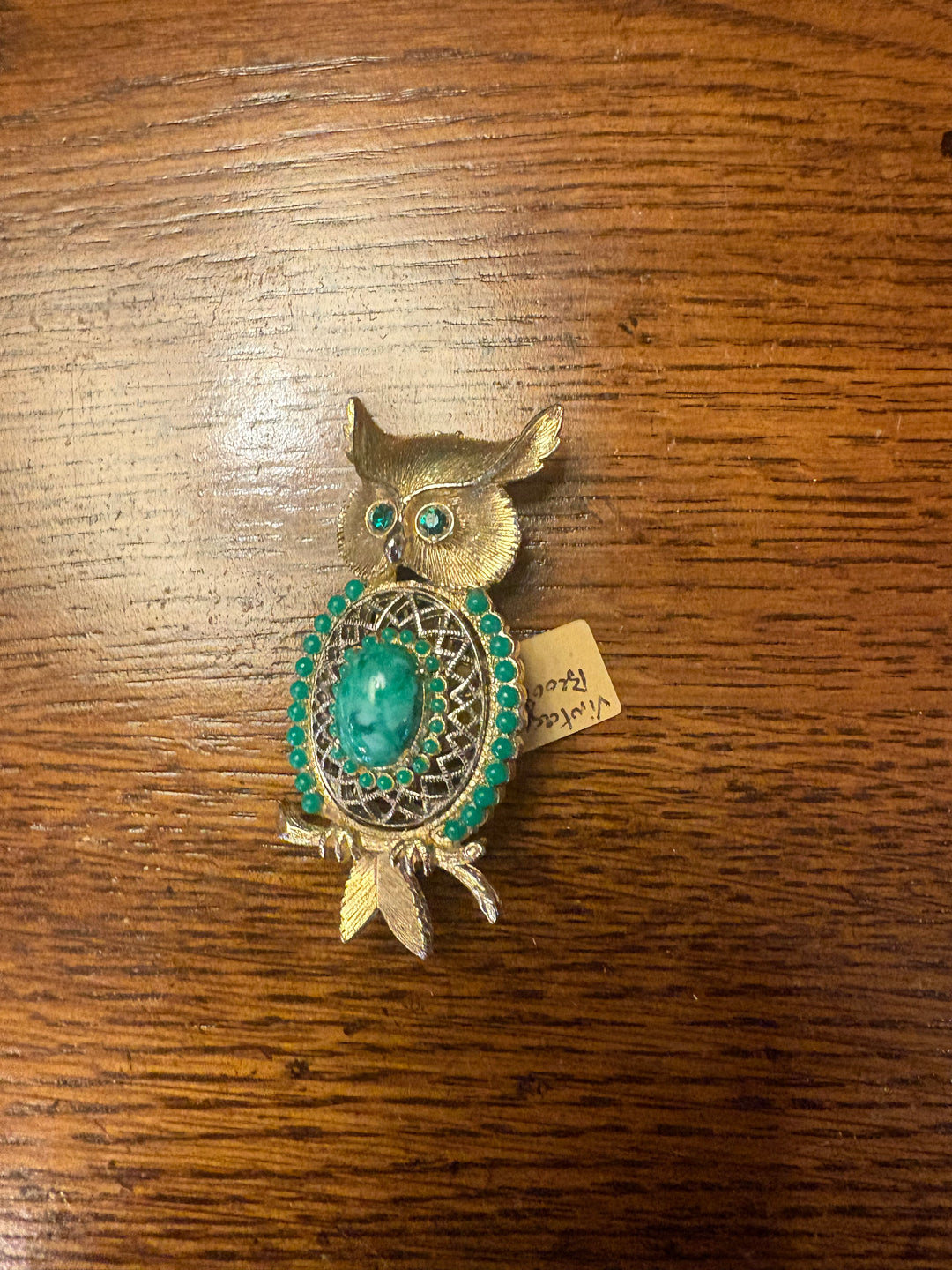 Owl Gold Tone with Green Accents