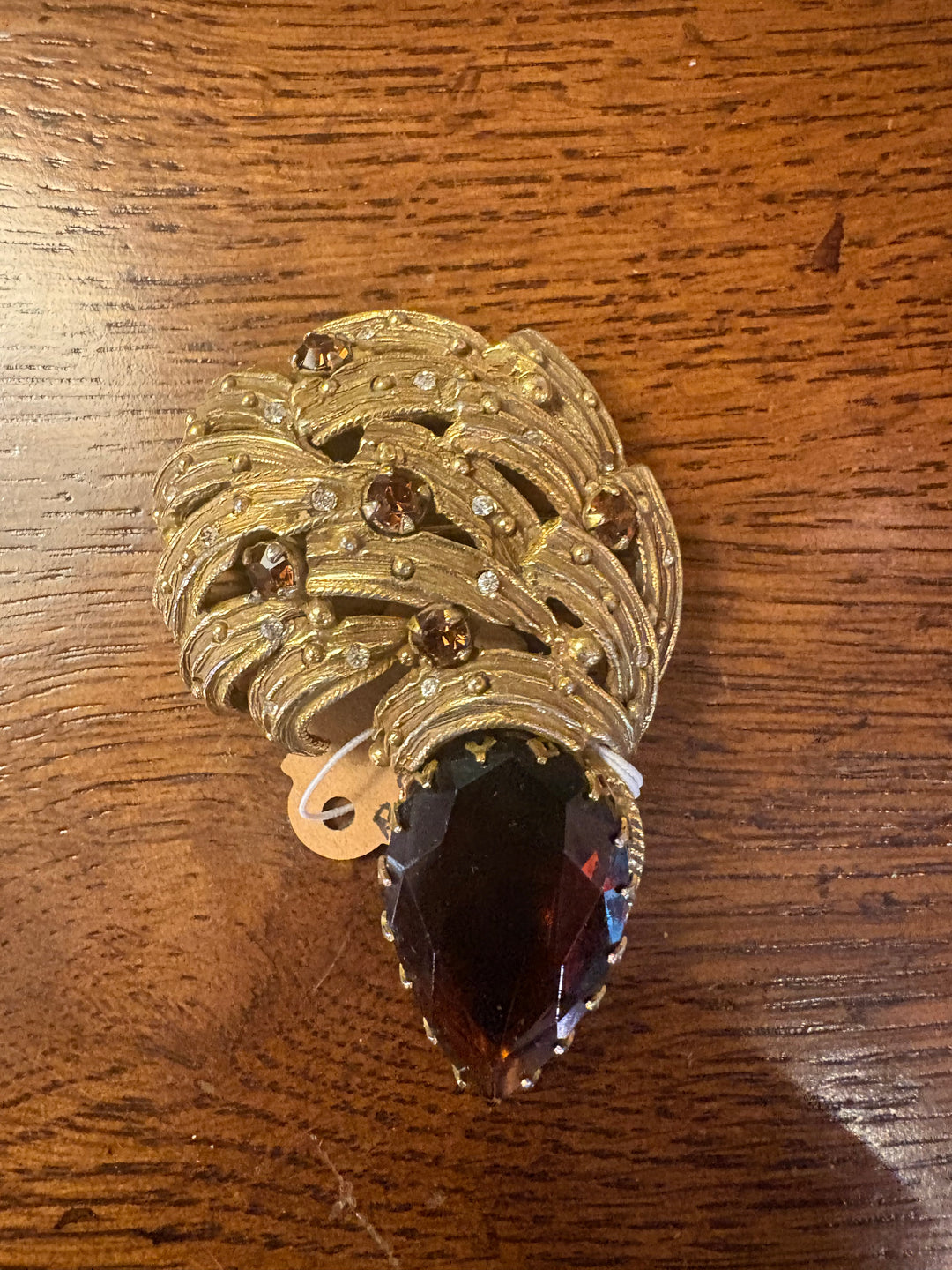 Statement Brooch with Root beer Colored Faceted Center