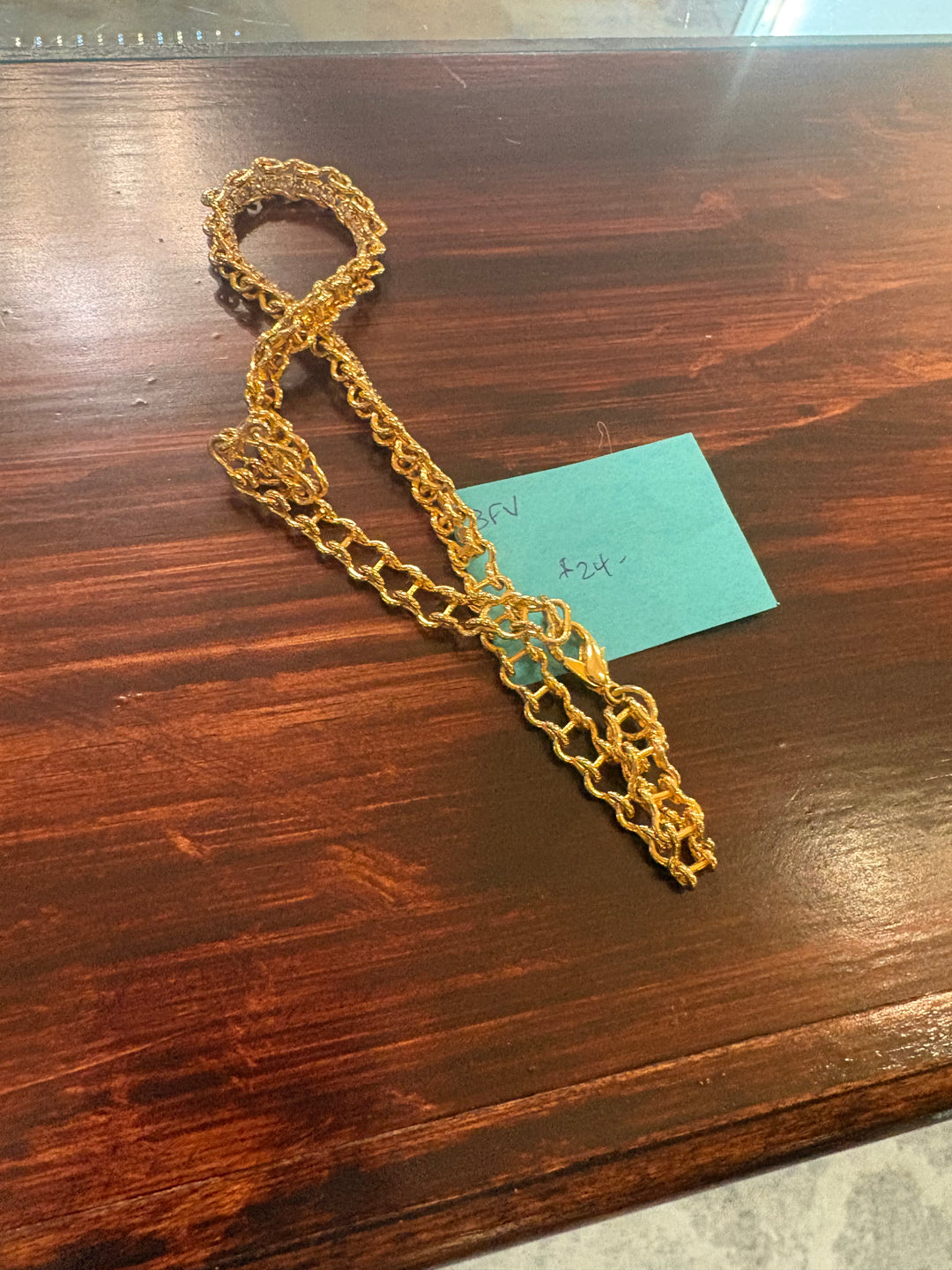 Two Strand Gold Tone Necklace with Cubic Zirc