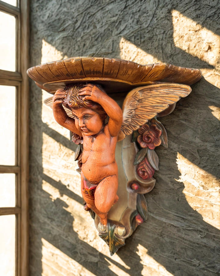 Hand Made Wooden Italian Putti Corbel