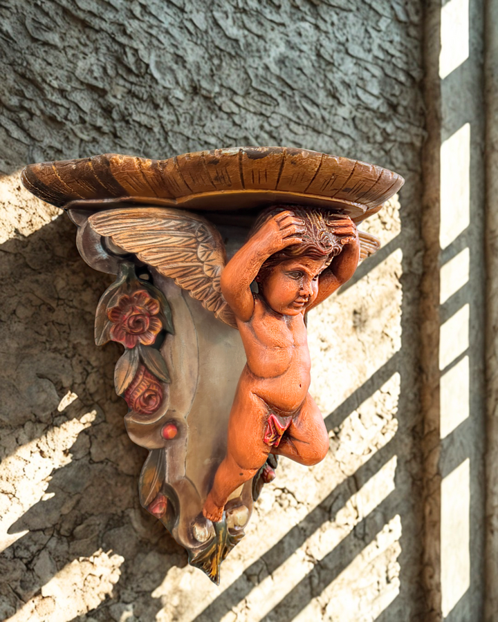 Hand Made Wooden Italian Putti Corbel