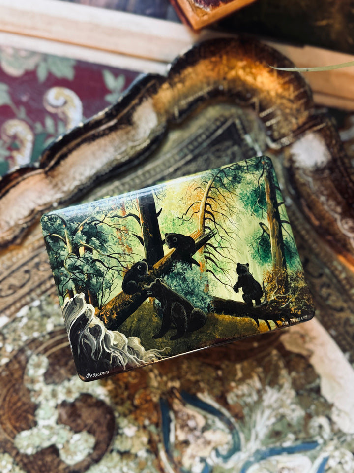 Morning in the Woods with Bears Russian Trinket Box