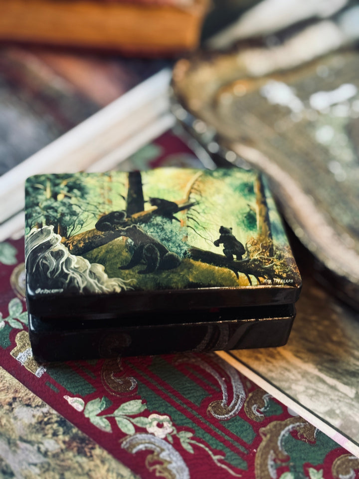 Morning in the Woods with Bears Russian Trinket Box